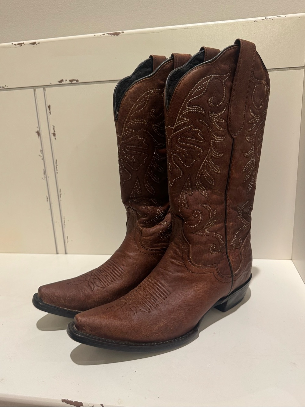 JB Dillon Reserve Womens Mad Cat Sand Leather Snip Toe Cowboy Boots Size 8.5 B